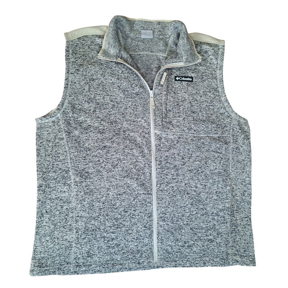 Columbia Mens Sweater Weather Vest Gray Marled Fleece Full Zip Tall EUC - 2XLT